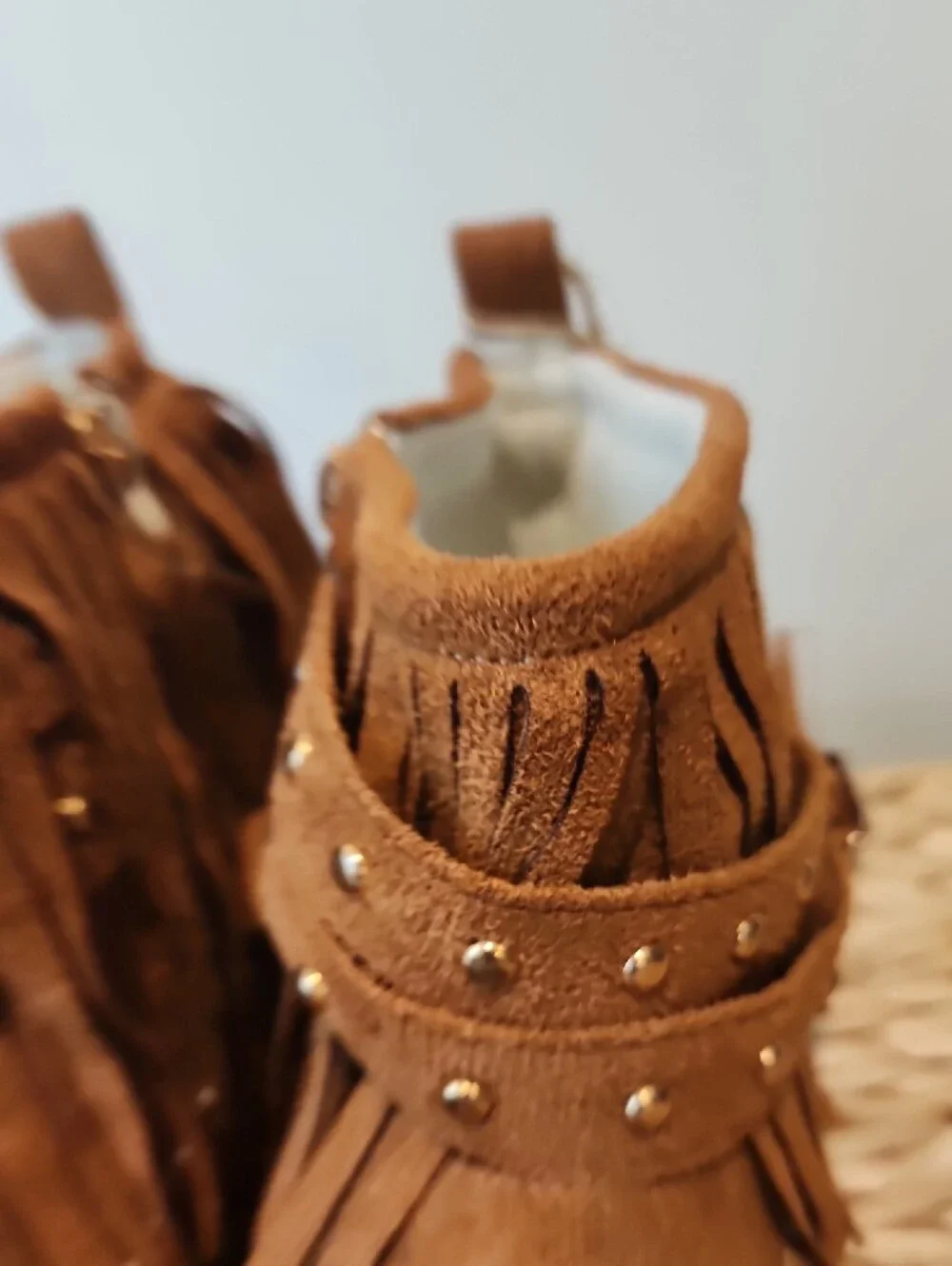 Allison Women's Fringe Ankle Booties/Boots in Tan (Size 39)